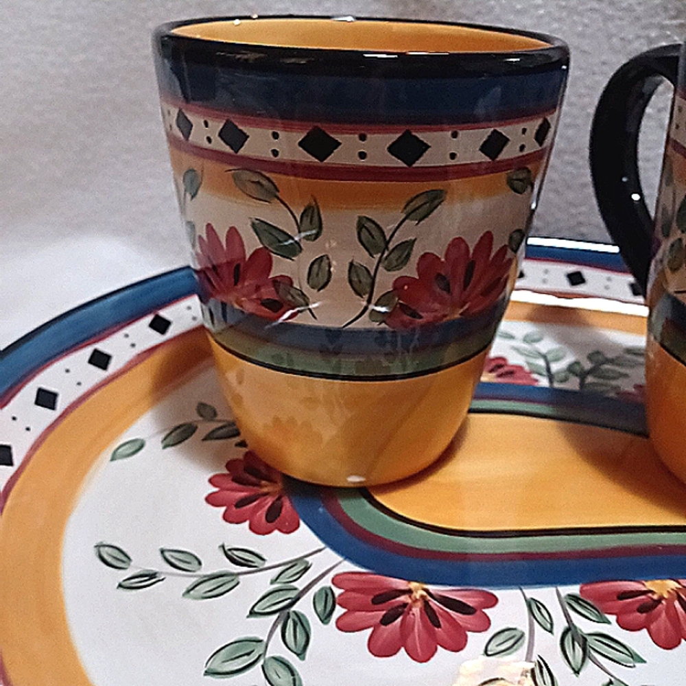Paisley Shaped Platter w/ 2 Coffee Mugs Plus One Bowl - Picture 4 of 14